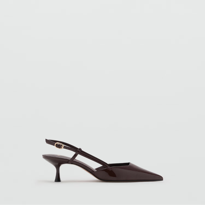 Brown slingback pointed-toe kitten heels