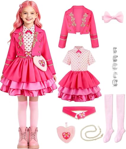 Gftybcst Girls Princess Dress Pink of Wonderland Costume Set，pink：5-6 Years