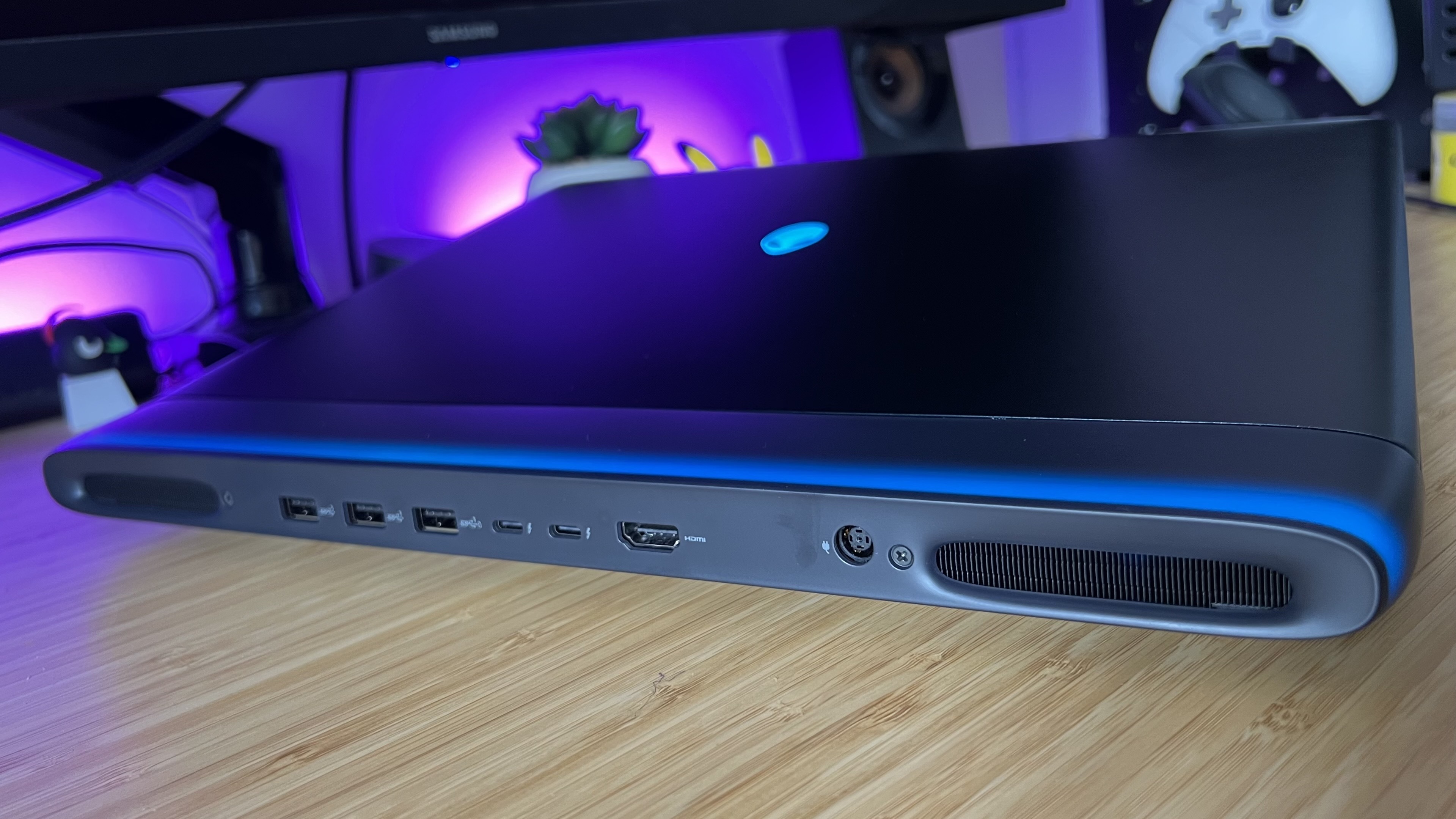 Back panel of Alienware 16 Area-51 gaming laptop with rear ports on display