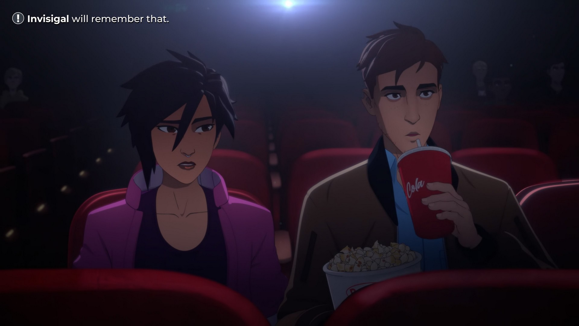 Invisigal and Robert at the cinema in Dispatch