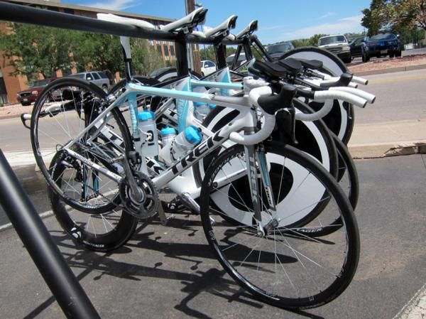 It's unclear at this point why Leopard Trek had this Madone set up with clip-on aerobars - perhaps a preview of what the team might be using for Wednesday's uphill time trial?