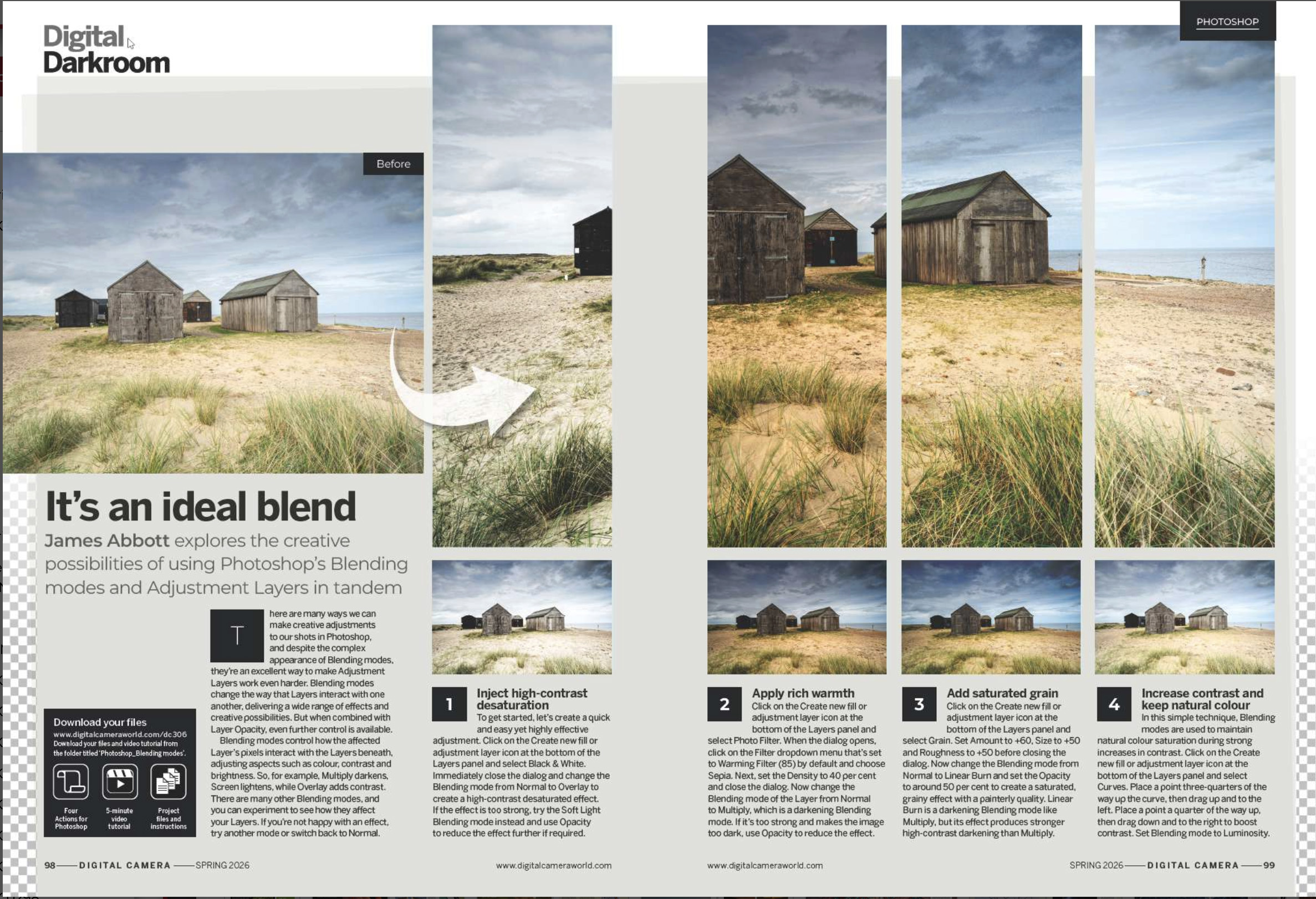 Image showing the Get the Look tutorial in issue 306 (Spring 2026) of Digital Camera magazine, exploring the creative possibilities of using Photoshop&amp;rsquo;s Blending Modes and Adjustment Layers in tandem