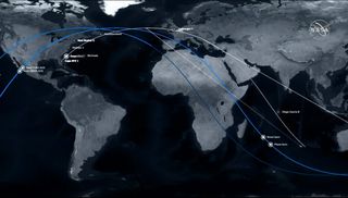 This SpaceX map shows the orbital path of the Demo-2 Crew Dragon spacecraft carrying NASA astronauts Bob Behnken and Doug Hurley to the International Space Station. They launched from NASA's Kennedy Space Center in Florida on May 30, 2020.