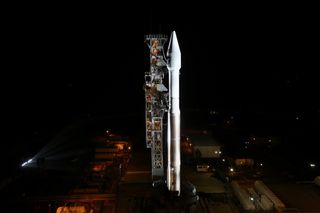 Mobile Service Tower Rolls Back from DMSP-19 Mission