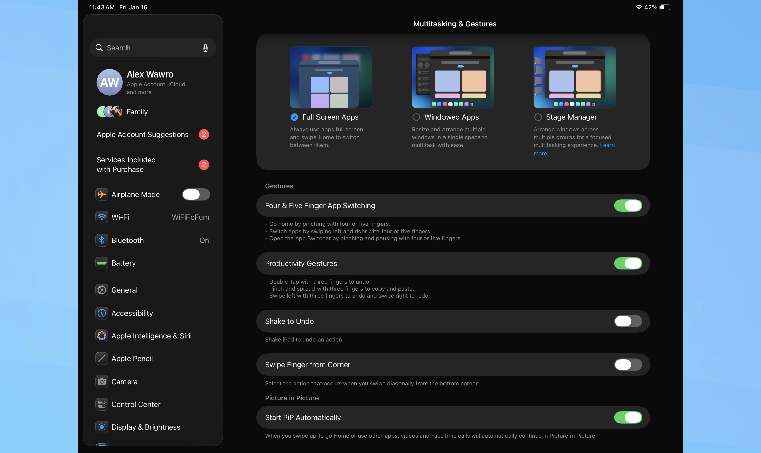 Apple iPad multitasking menu