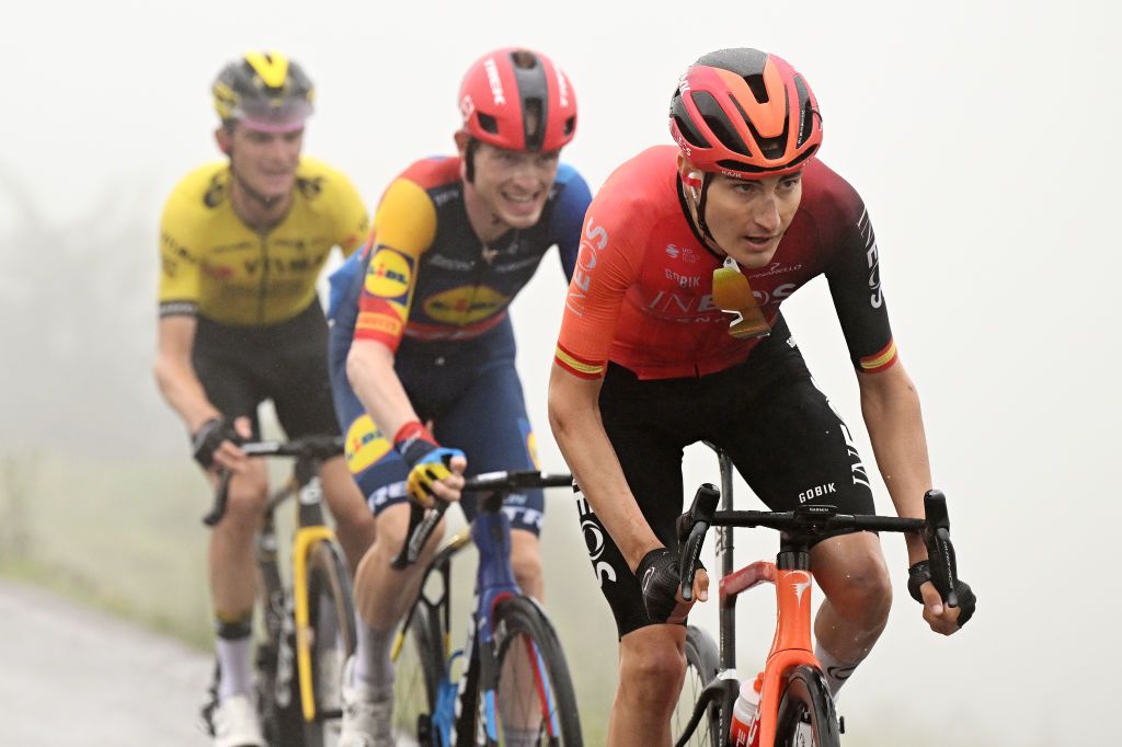 LAGOS DE COVADONGA SPAIN SEPTEMBER 03 Carlos Rodriguez of Spain and Team INEOS Grenadiers competes during the La Vuelta 79th Tour of Spain 2024 Stage 16 a 1815km stage Luanco to Lagos de Covadonga 1069m UCIWT on September 03 2024 in Lagos de Covadonga Spain Photo by Tim de WaeleGetty Images
