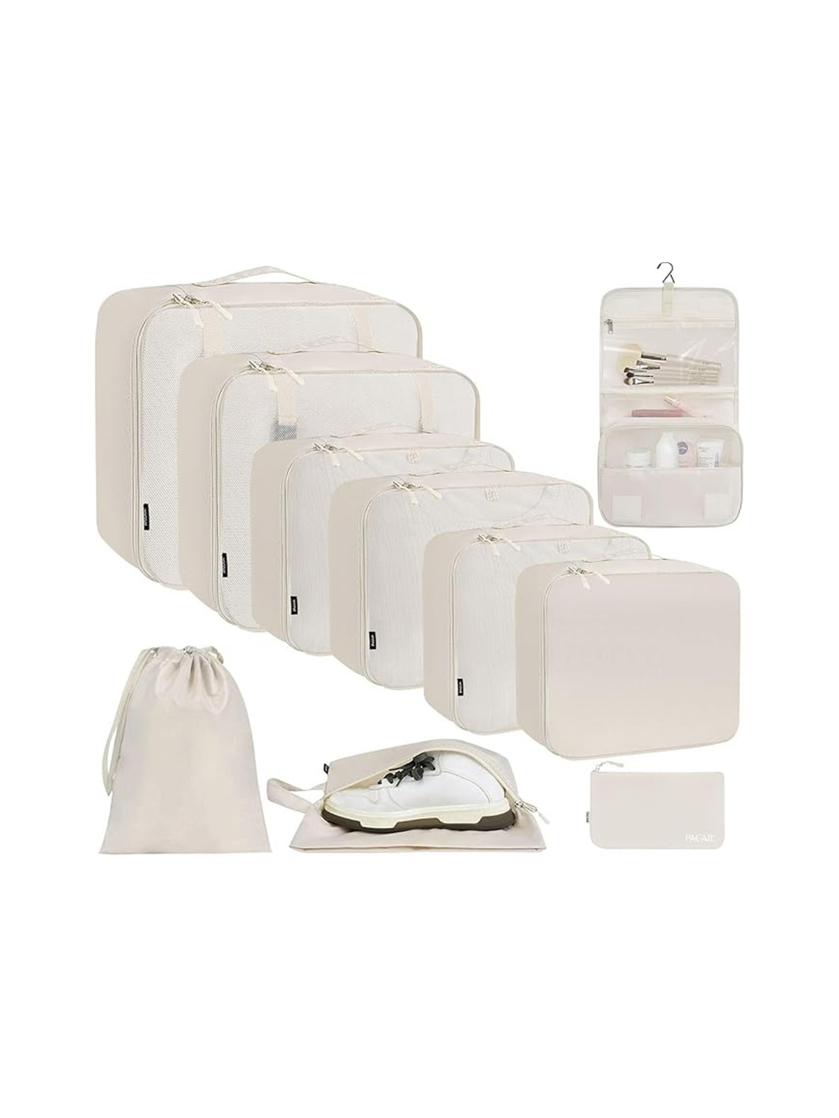 Bagail 10 Set Packing Cubes Various Sizes Packing Organizer for Travel Accessories Luggage Carry on Suitcase-Cream