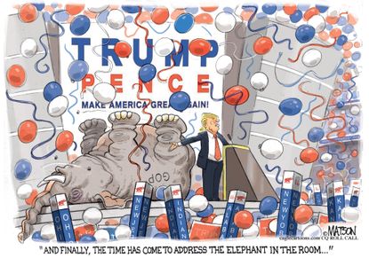 Political cartoon U.S. GOP Convention Donald Trump elephant in the room