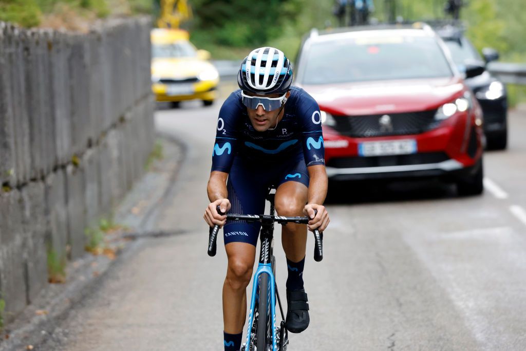 LLEX FRANCE AUGUST 11 Antonio Pedrero Lopez of Spain and Movistar Team competes in the breakaway to win the 34th Tour de lAin 2022 Stage 3 a 131km stage from Plateau dHauteville to Llex 904m TDA22 on August 11 2022 in Llex France Photo by Bas CzerwinskiGetty Images