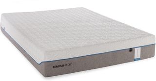 The Tempur-Pedic Cloud Hybrid mattress shown with white temperature regulating cover