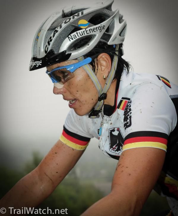 Olympic Champion Sabine Spitz (Germany) is quite competitive today after starting the season injured.