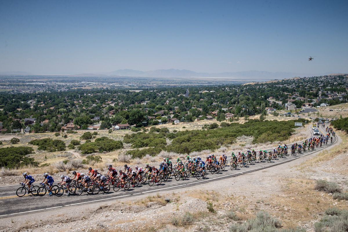 The peloton on the road to Snowbasin Resort