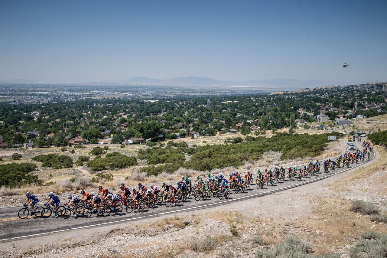 The peloton on the road to Snowbasin Resort