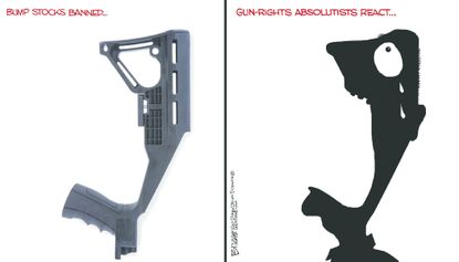 Political cartoon U.S. bump stocks banned gun rights absolutists angry