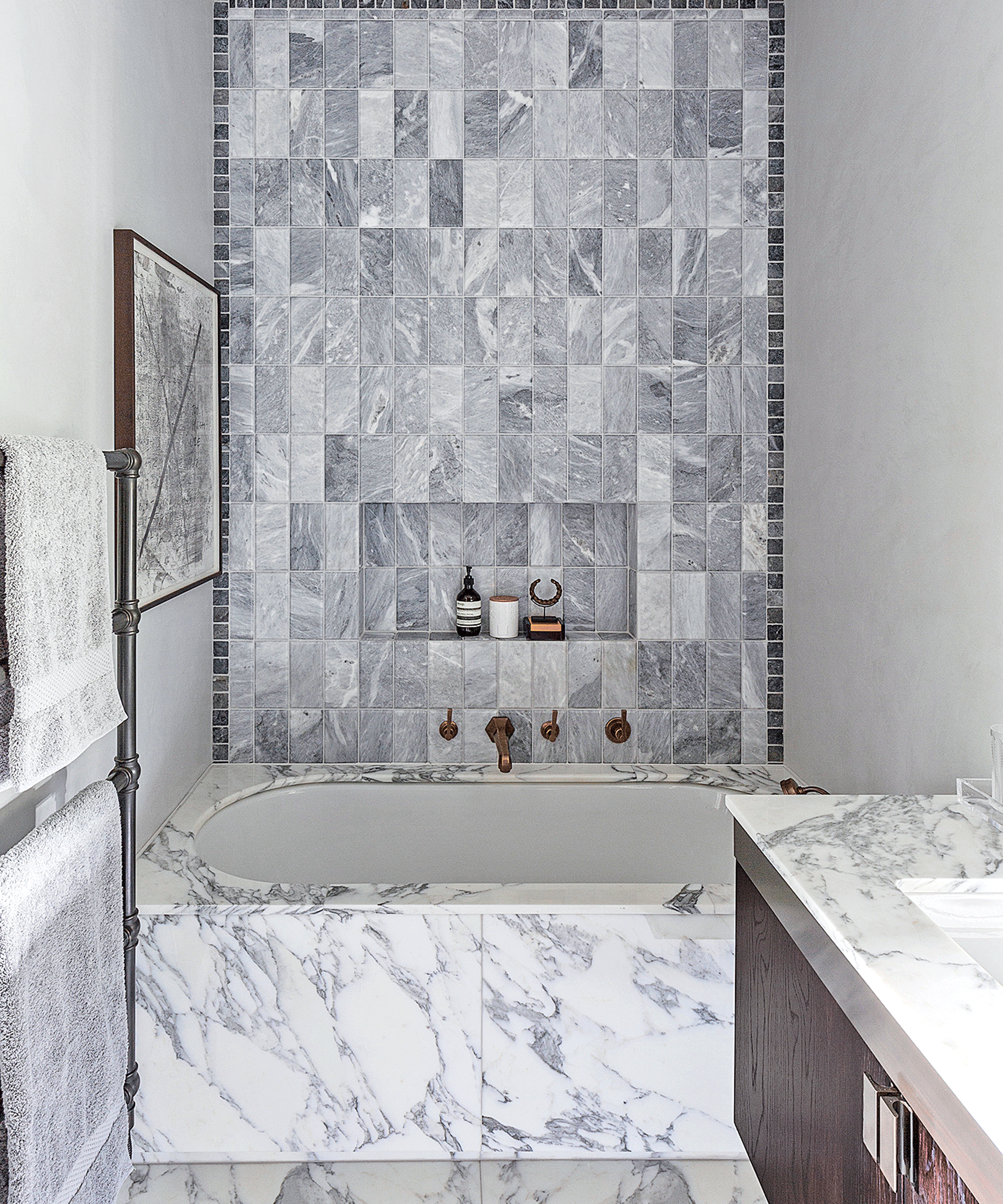 White and grey marble bathroom