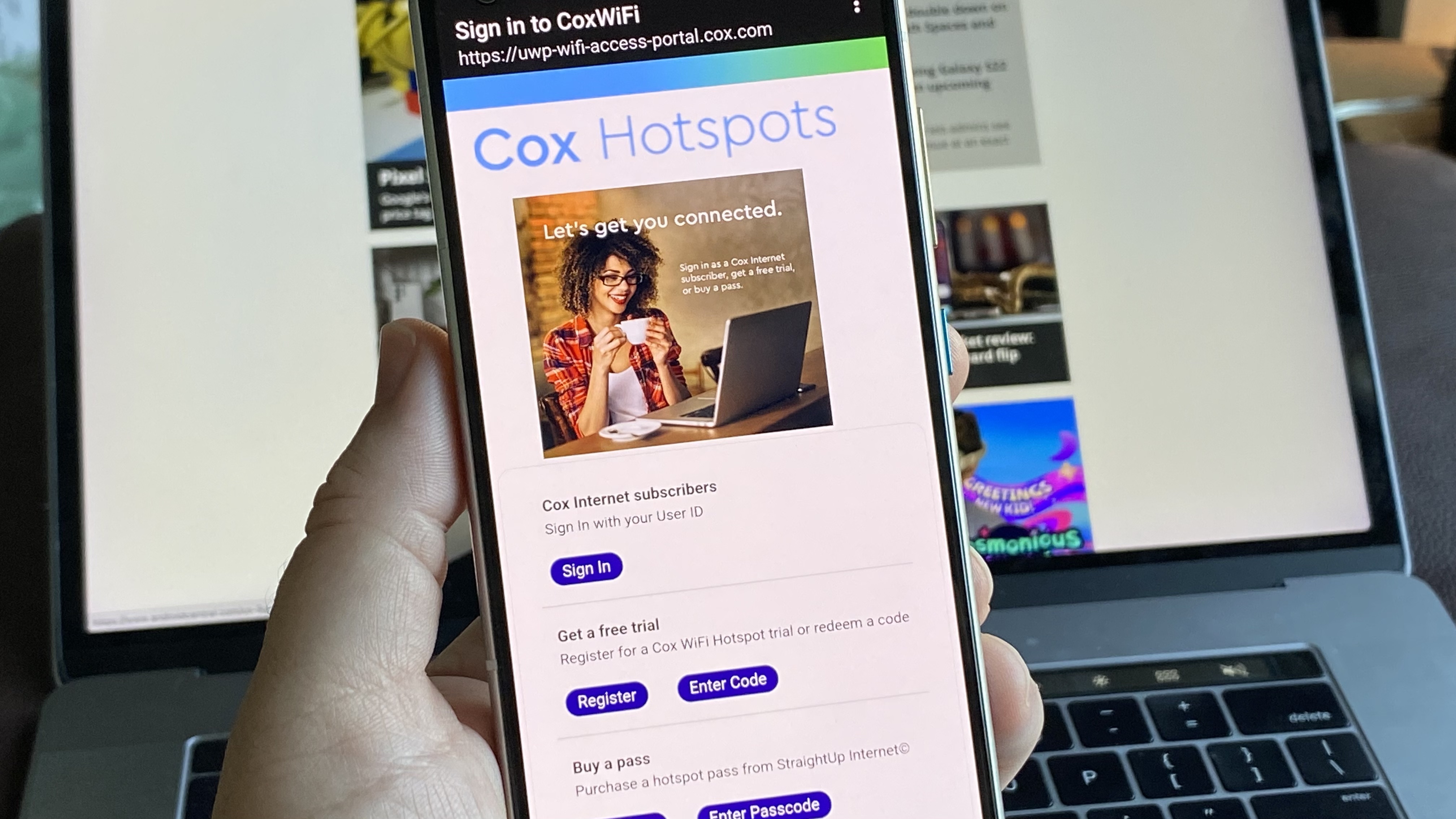 Página de destino do Cox Wifi