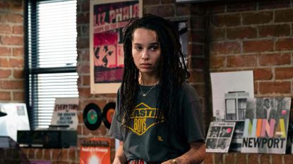 zoe kravitz as rob in her record store in the high fidelity tv show