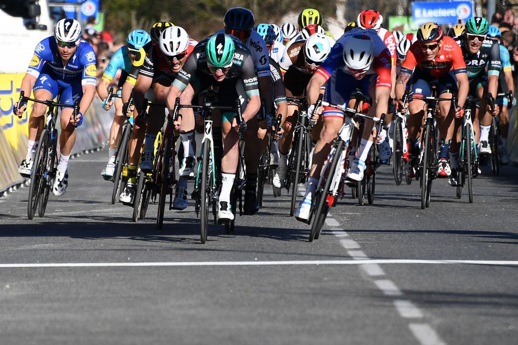Sam Bennett (Bora-Hansgrohe) wins stage 6 of Paris-Nice.