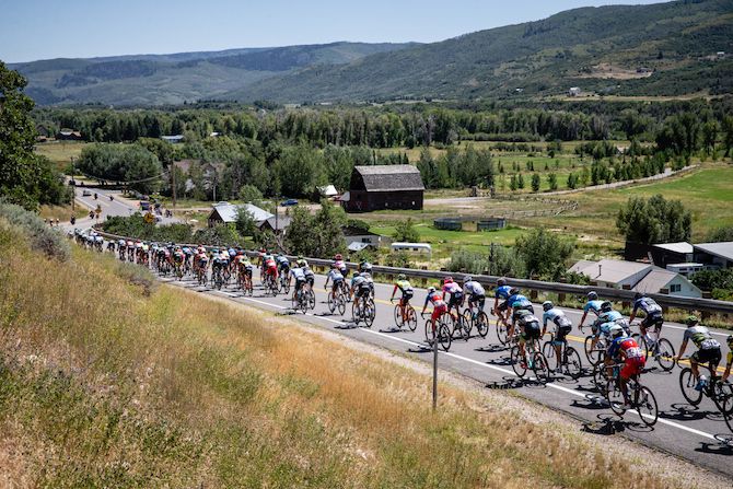 The peloton heads towards the first KOM of the day on stage 6 of the 2019 Tour of Utah