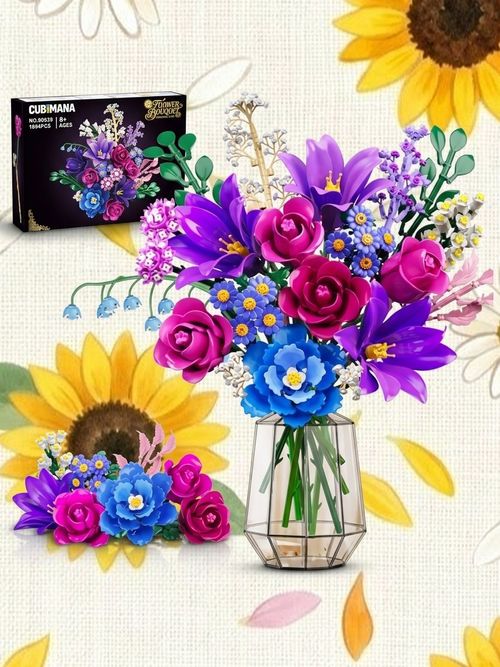 Flowers Bouquet Building Set With Led Light 1054pcs (purple)