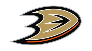 The Anahiem Ducks logo, a swoosh in gold and black