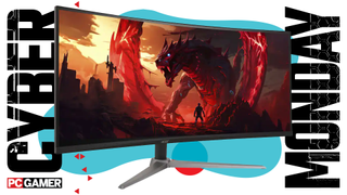 Acer gaming monitor on a blue Cyber Monday background