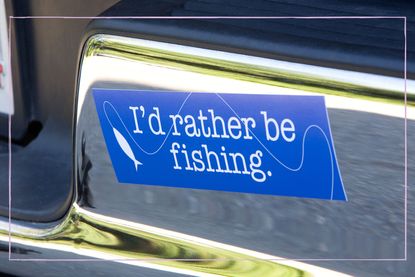 Car bumper sticker which reads I'd rather be fishing