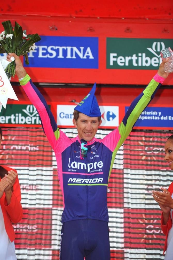 Przemyslaw Niemiec (Lampre-Merida) enjoys his visit to the podium