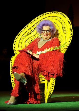 Comedian Barry Humphries in character as Dame Edna Everage