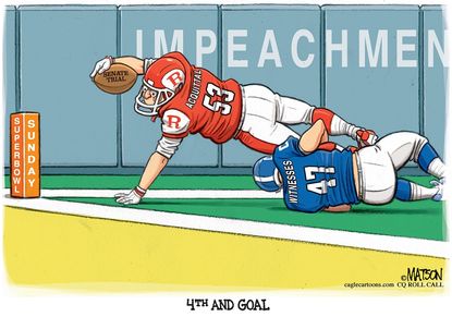 Political Cartoon U.S. Impeachement witness vs acquittal football