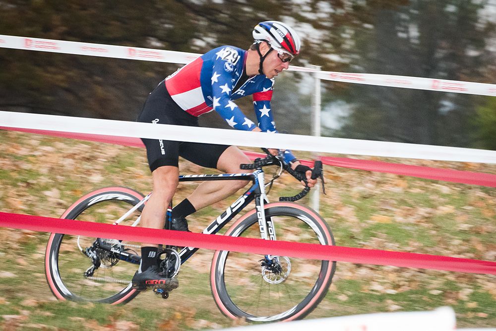 Jermey Powers (Rapha Focus) in his own world during the final lap of racing.