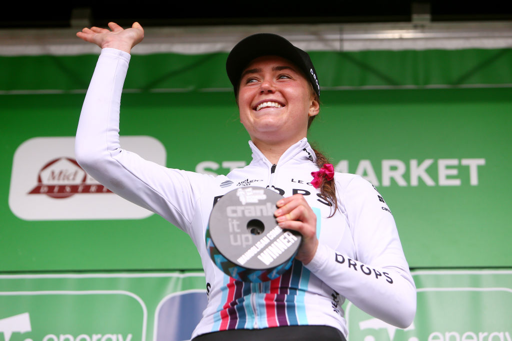 Abby-Mae Parkinson with the stage 1 combativity prize at the Ovo Energy Women&#039;s Tour