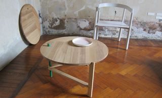 Low circular wooden table