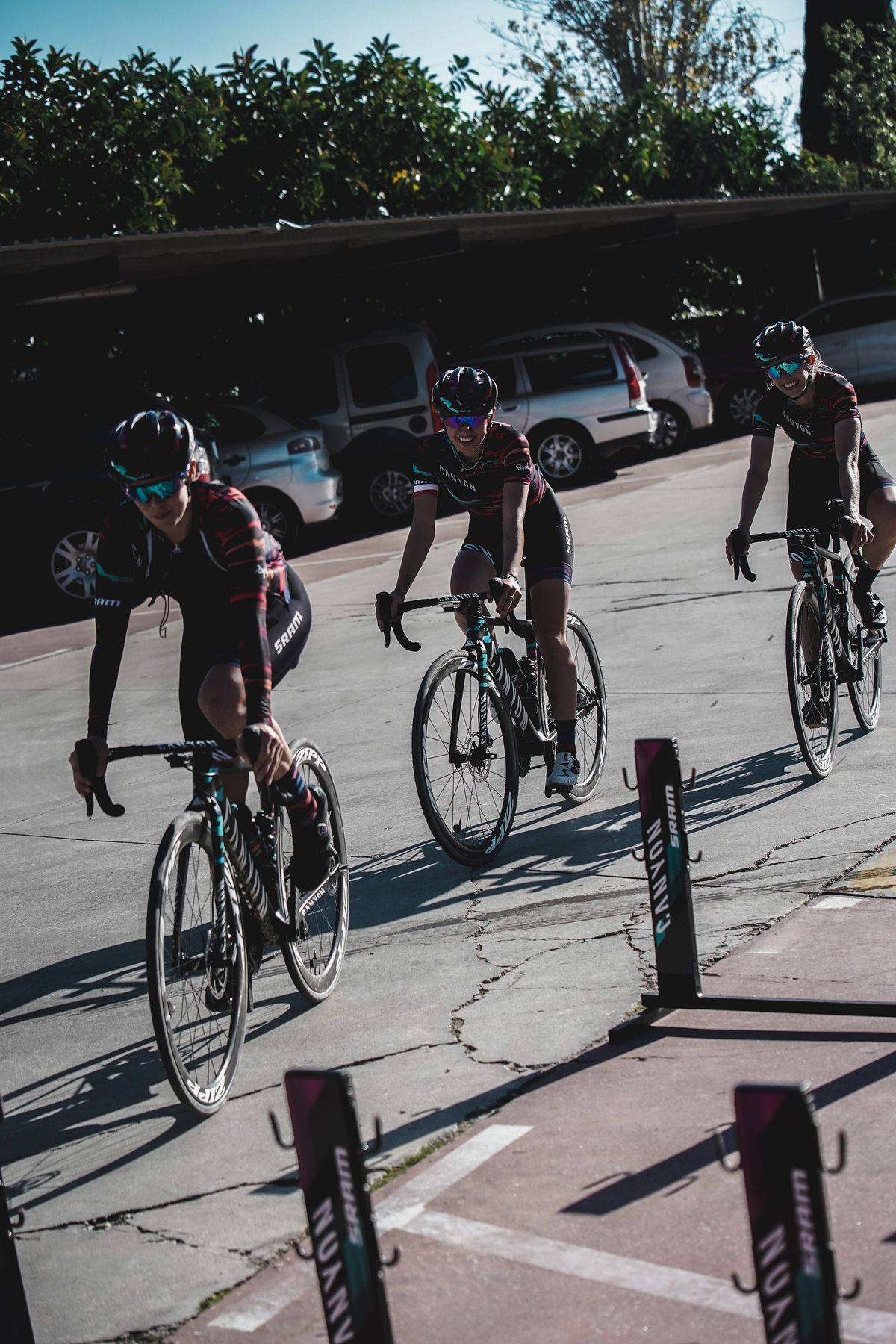 The Canyon-SRAM team return after a training ride