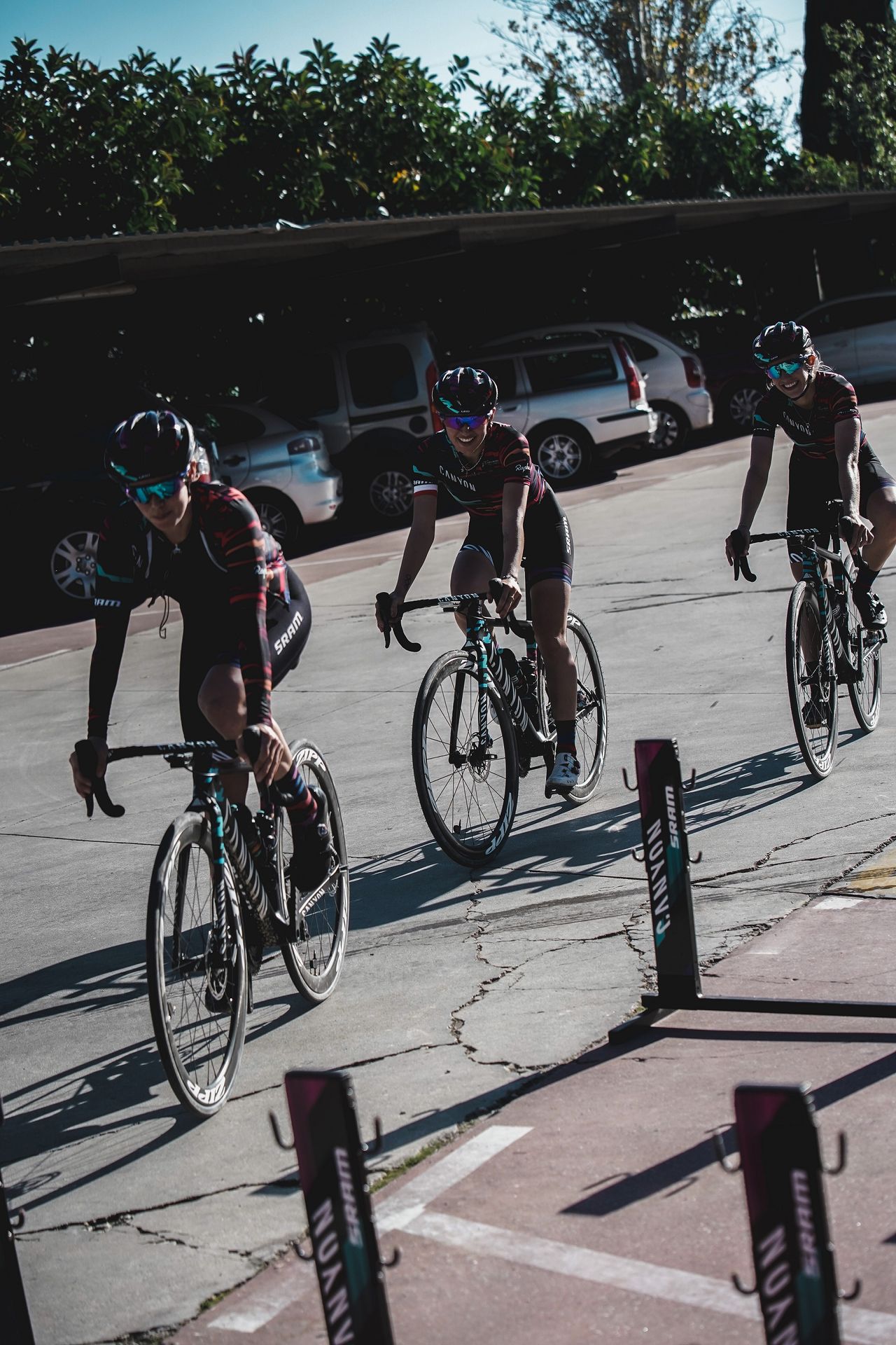 The Canyon-SRAM team return after a training ride