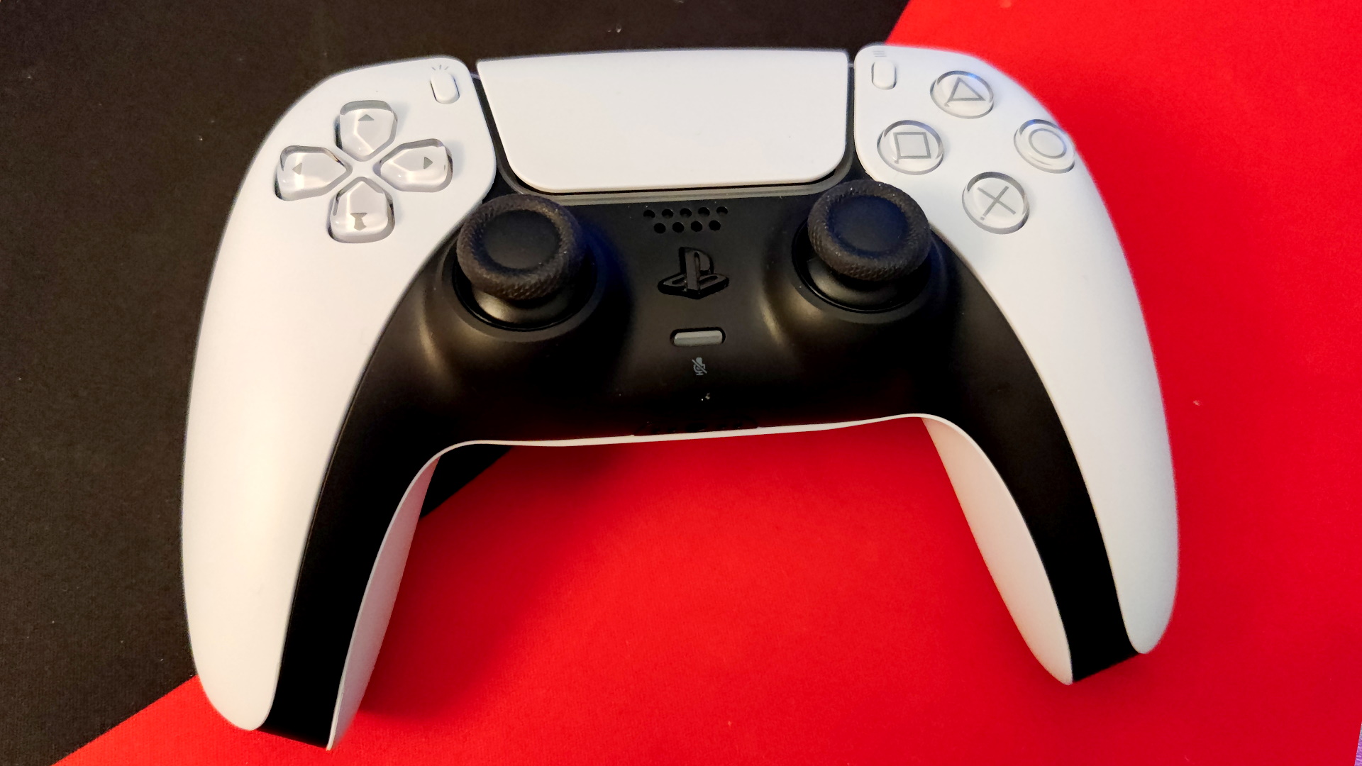 The Sony PS5 Dualsense gamepad controller top down view.
