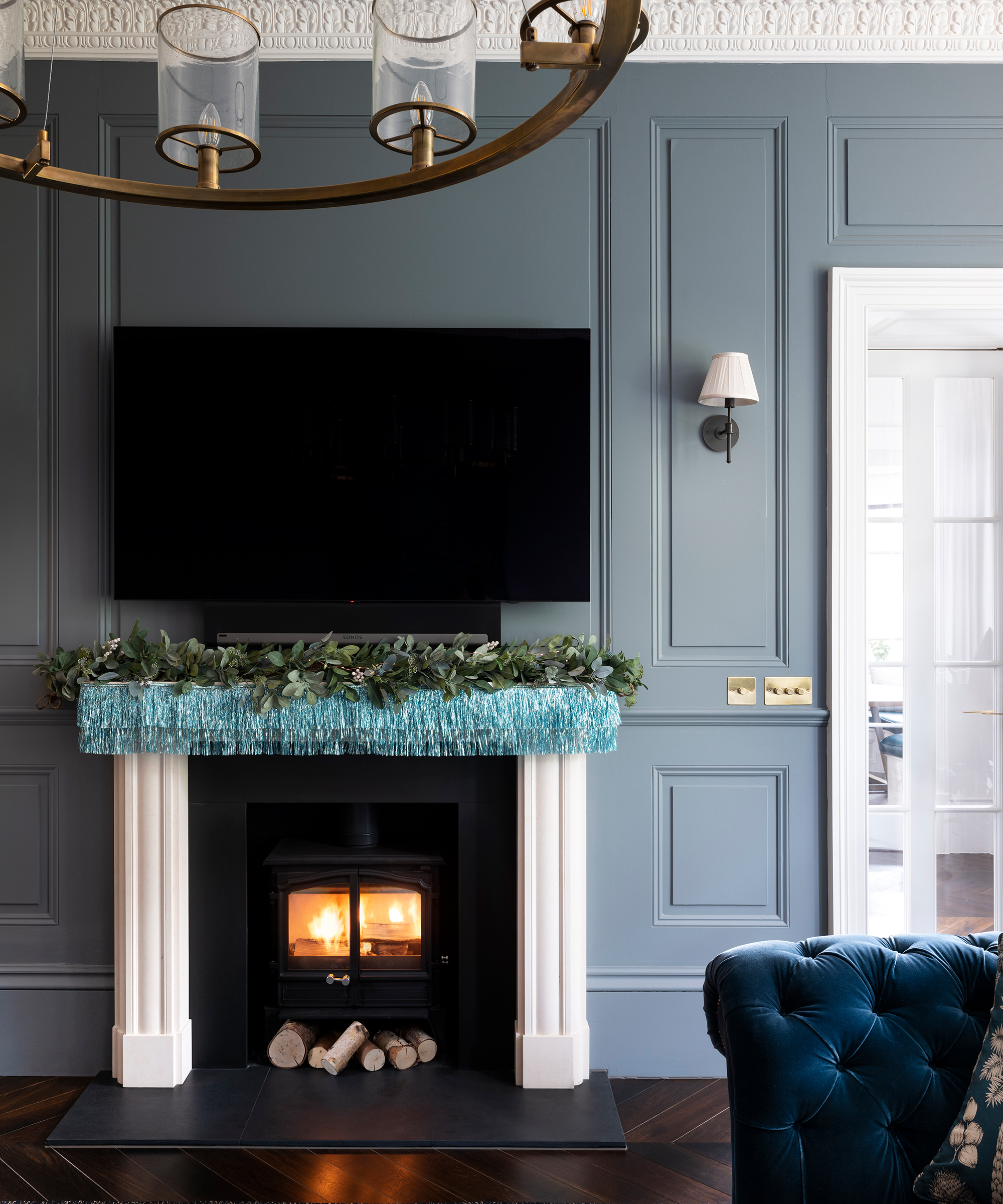 Christmas fireplace ideas fringe