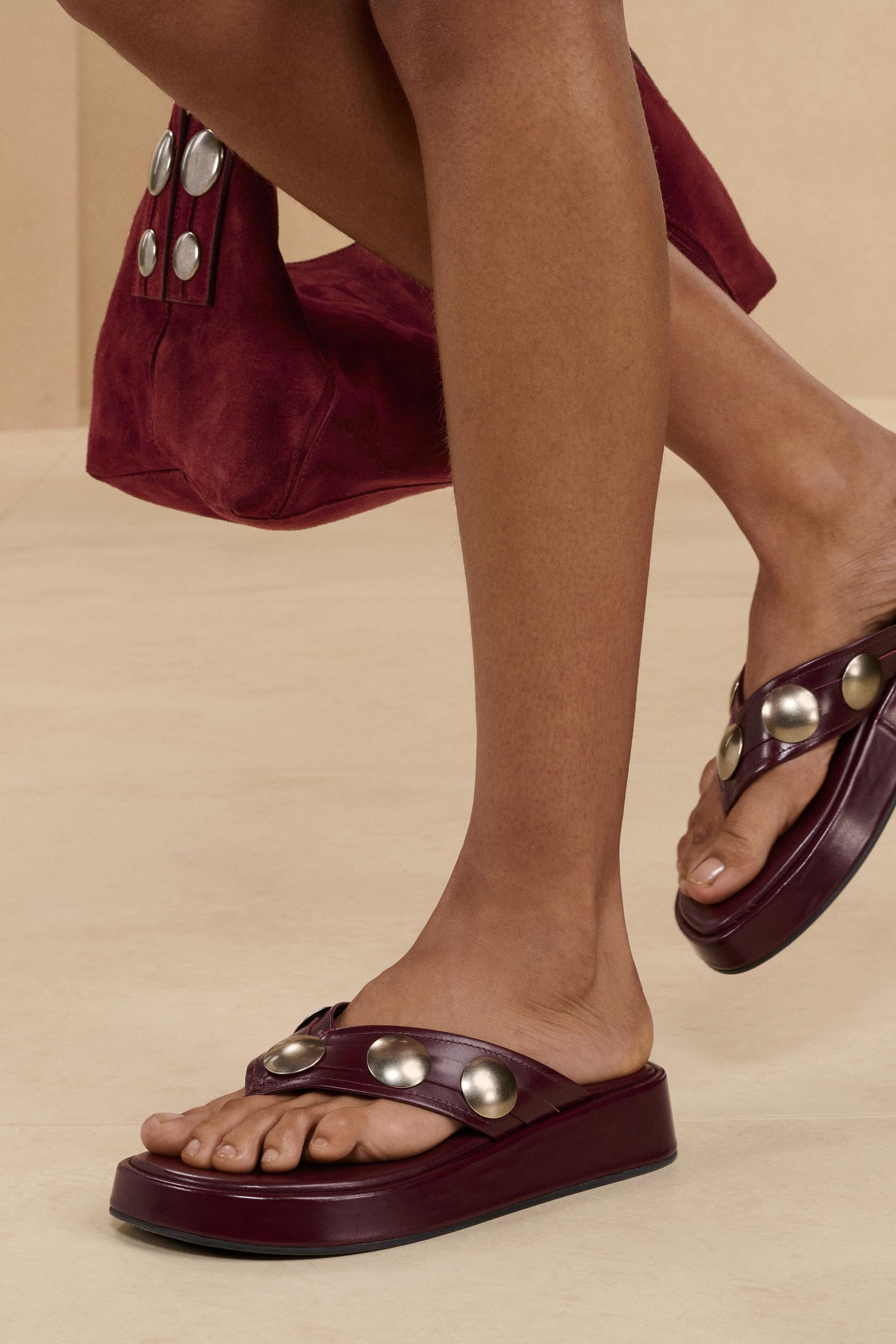 Thong Leather Studded Sandals 14
