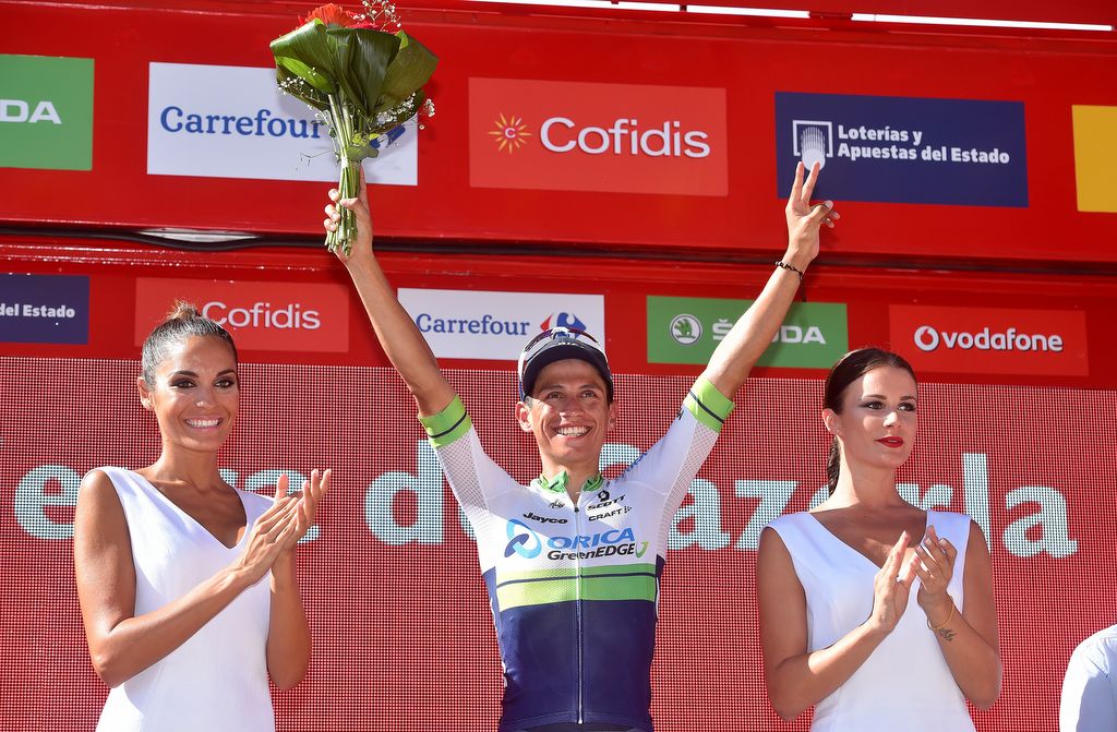 Esteban Chaves (Orica-GreenEdge) on the podium as stage winner