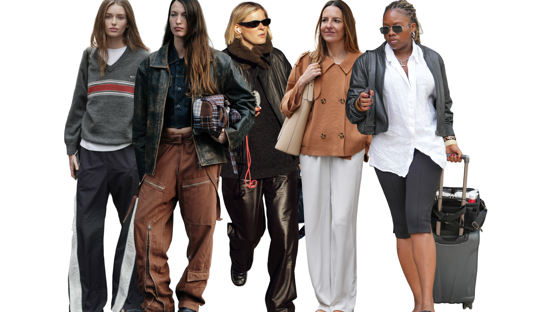 women styling different types of trendy pants. 