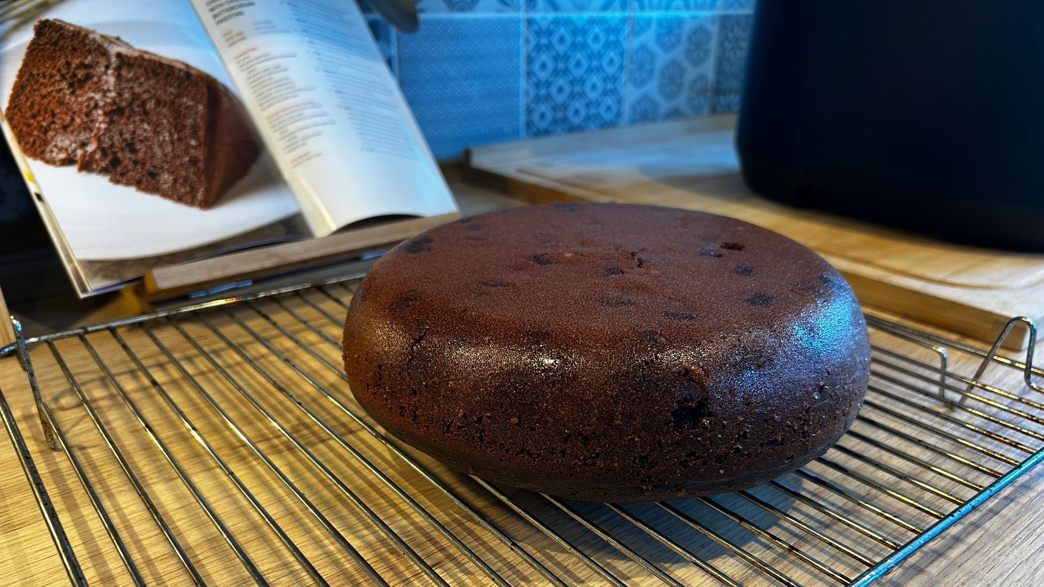 Unfrosted chocolate cake baked using Cosori 5L Rice Cooker
