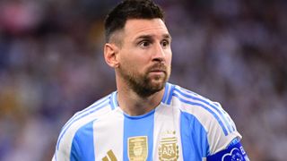 Lionel Messi of Argentina looks on ahead of the Argentina vs Canada live stream for the Copa America 2024 semi-final