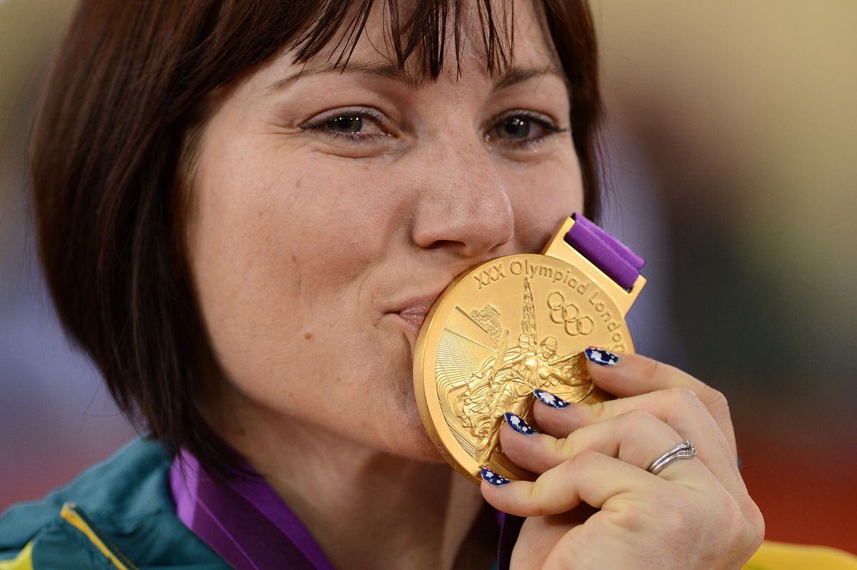 Anna Meares kisses her 2012 Olympic Gold medal