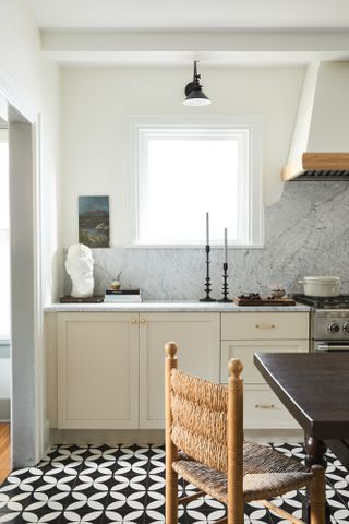 cream kitchen with marble worktop