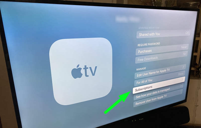 Apple TV Settings User Subscriptions Page