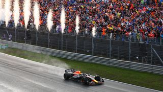 Max Verstappen crossing the line on an F1 Live Stream