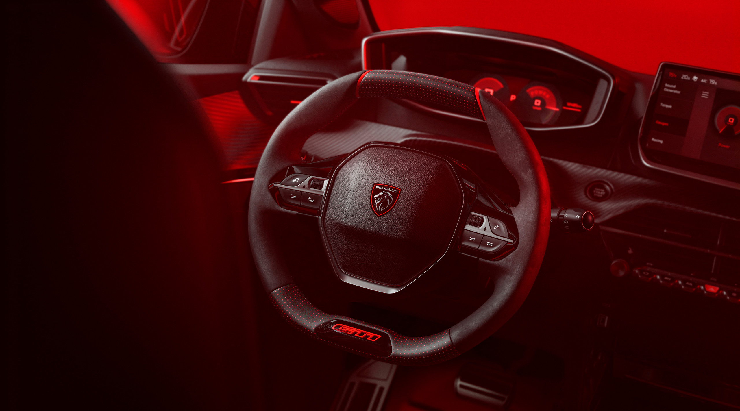 Peugeot E-208 GTi steering wheel detail