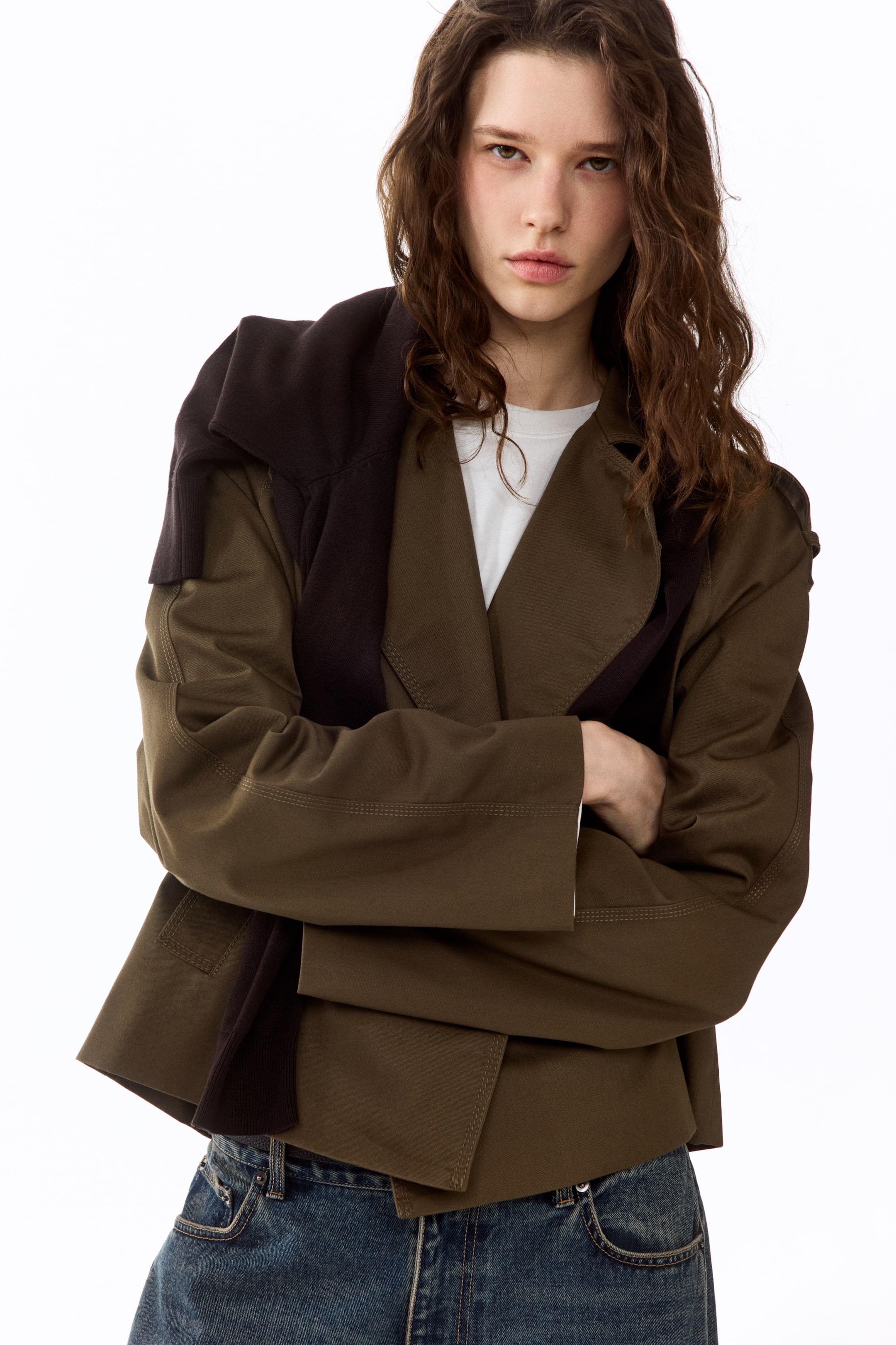 Short Trench Coat - Dark Khaki Green