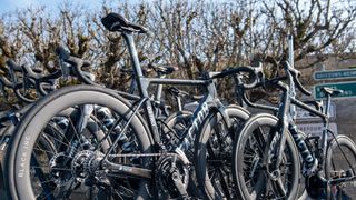 Factor Ostro team bikes on roof racks