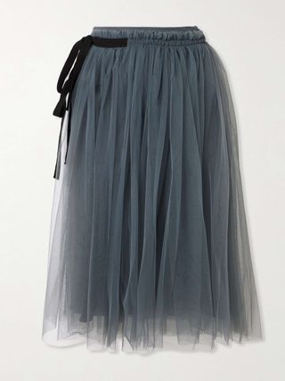 Lottie Ruffled Grosgrain-Trimmed Tulle Midi Skirt